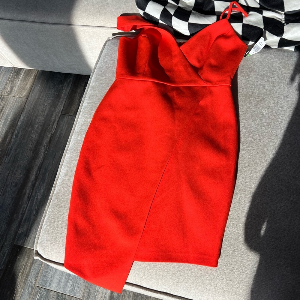 BCBGMaxAzria Red Asymmetrical Dress